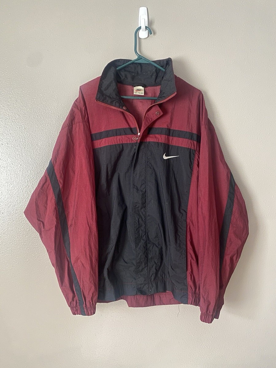 VTG 90s Nike Jacket Big Swoosh Back Hit Size XL Red Black VTG 90s Nike Jacket Big Swoosh Back Hit Size XL Red Black