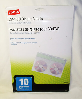 Staples CD DVD Binder Sheets (4 Per Sleeve) 10-Pack Of Sleeves | eBay