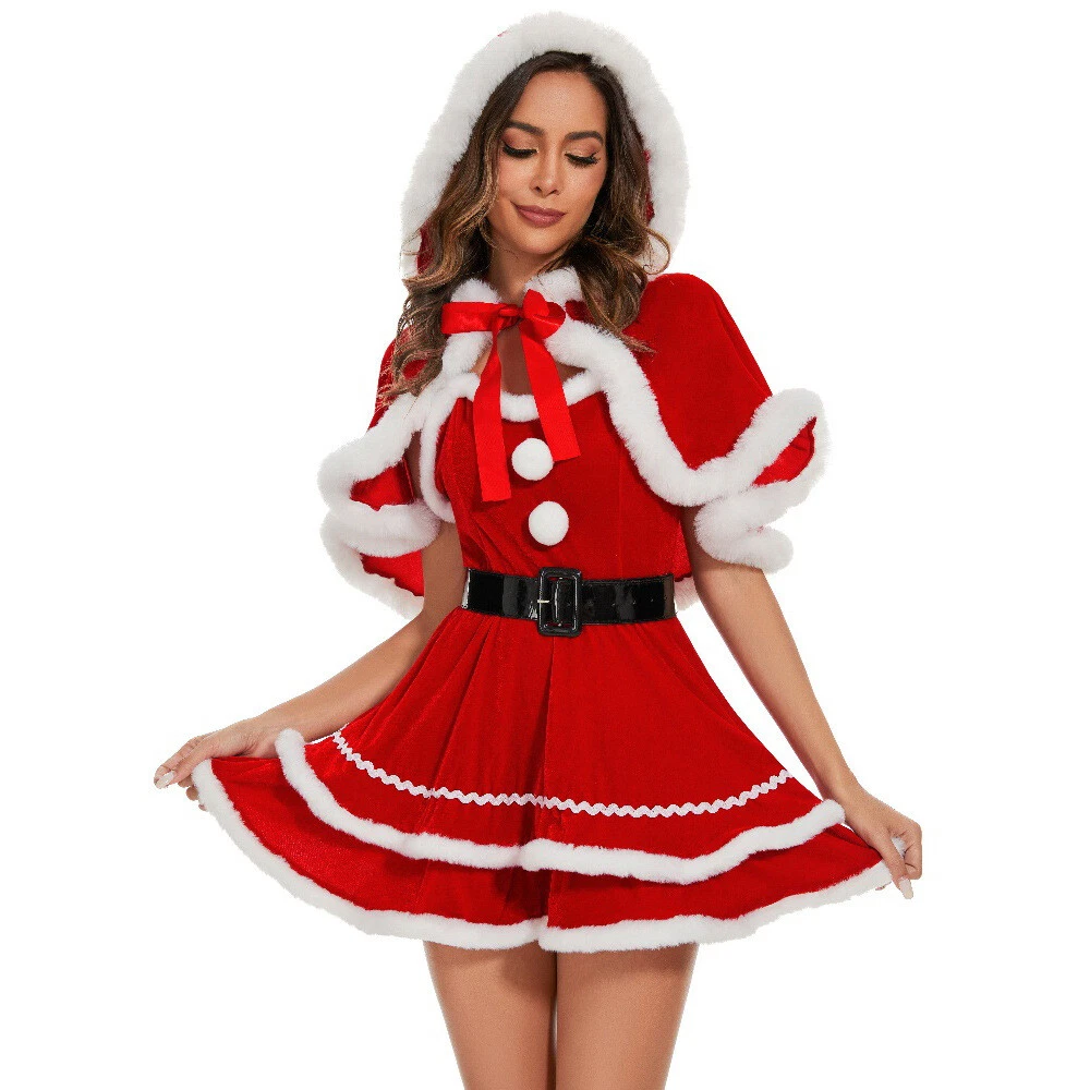 Vestido de disfraz de señora Claus de talla grande para mujer, vestido