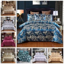 Faux Silk Duvet Quilt Cover Comty Jacquard Bedding Set Single Double King Size