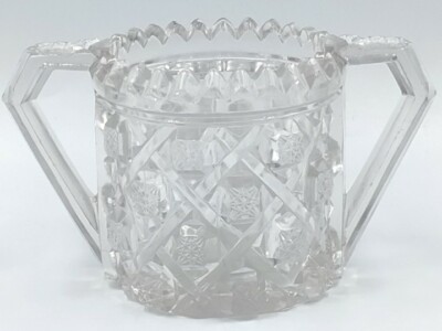 Clear Heavy Glass Near Cut Pressed Glass Sugar Bowl 3-1/2'' Diameter EAPG Vintage