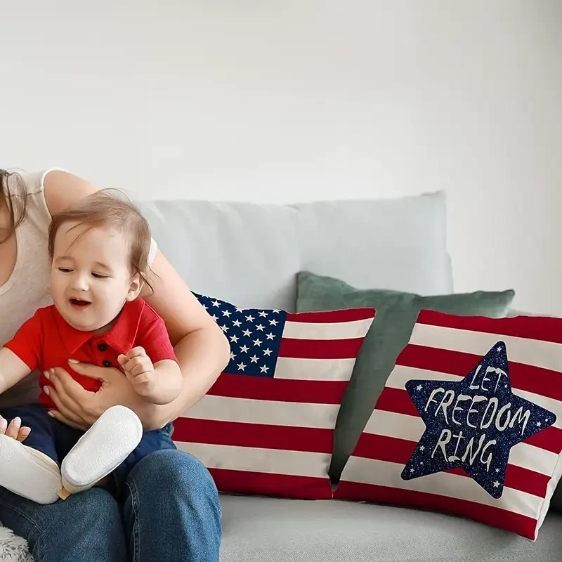 Fundas de cojín de lino bandera patriótica Foto 4 de 4