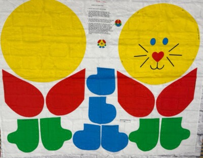 Vintage Sewing Label Cut Sew Panel Fabric Craft Large Cat Plush 1980s