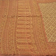 Sanskriti Vintage Brown Sarees Blend Cotton Hand Beaded Premium Sari Fabric