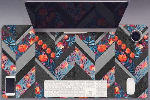Desk Mat Top Large Pad Protector Computer 90x45 Flowers in herringbone - Afbeelding 2 van 4