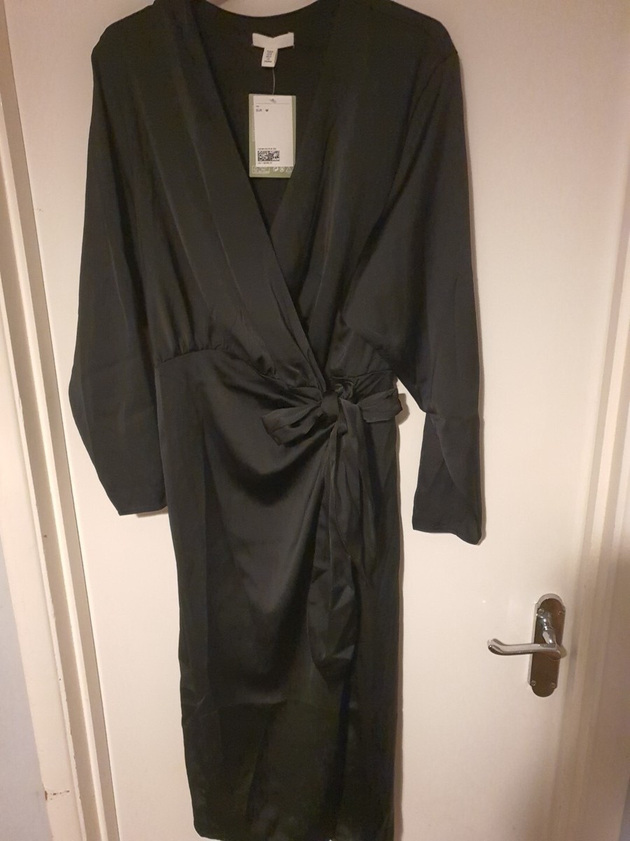 Ladies Size M H&M Satin Wrap Dress. Long Sleeve Black | eBay