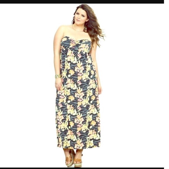 TORRID Women's Zebra Floral Strapless Maxi Dress Empire Long Sundress PLUS  Size