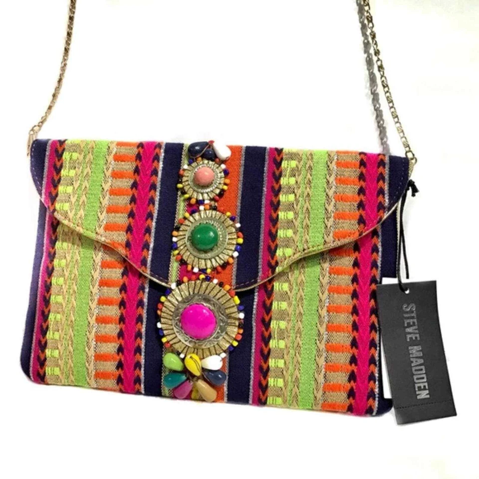 Steve Madden Bandolera Cartera Sobre Bolso sin asas Bzada Negrita Multicolor Rayas Nuevo Foto 2 de 4