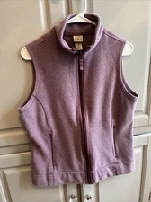 LL Bean Womens M Polartec Fleece Vest Purple Full Zip Mock Neck Stretch Fabric
