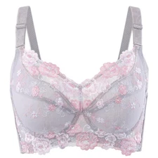 B C D E F G H Women Underwire Ultra-thin Full Coverage Lace Floral Minimizer Bra