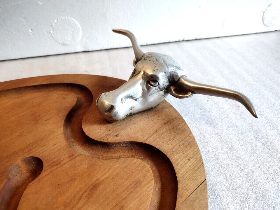 Barbecue Texas Longhorn 实木餐盘盘盘带转向头手柄 — 第 2/4 张图片