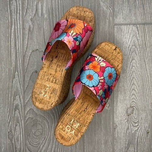 Yoki Womens Wedge Mule Sandal shoes floral flower 70s style size 6.5 tropical - Picture 3 of 10