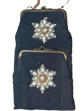 VINTAGE black flower Beaded Purse Evening Gold bag collectibles antique clutch