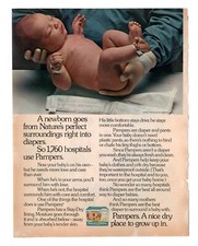 vintage 1970s mag print ad PAMPERS Disposable Diapers cute baby nursery decor