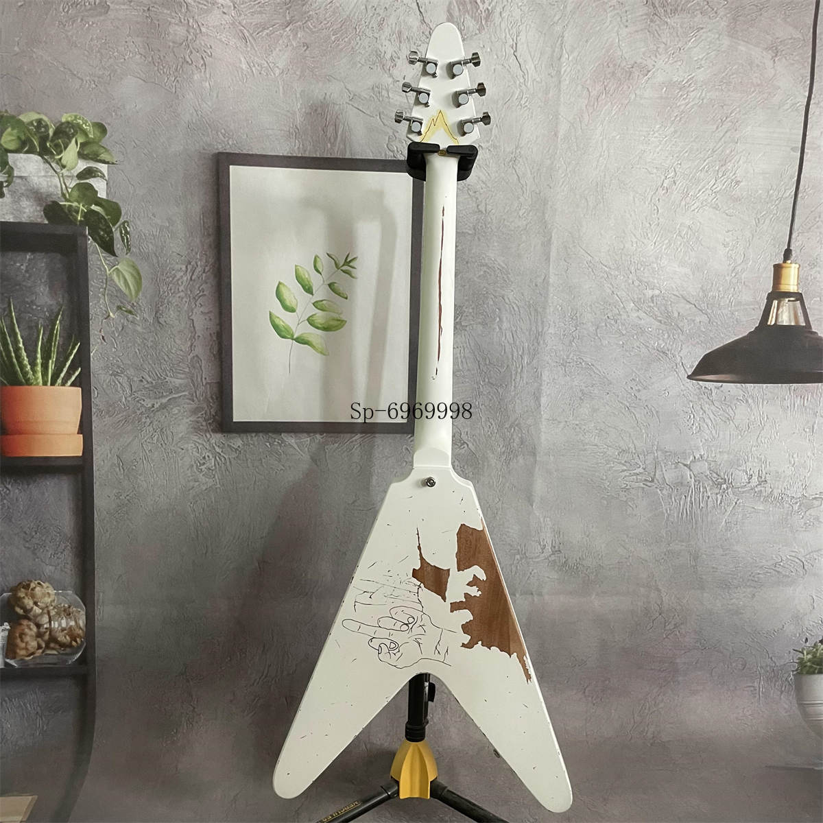 James Hetfield Fly V Electric Guitar Retro White Color H-H Pickups