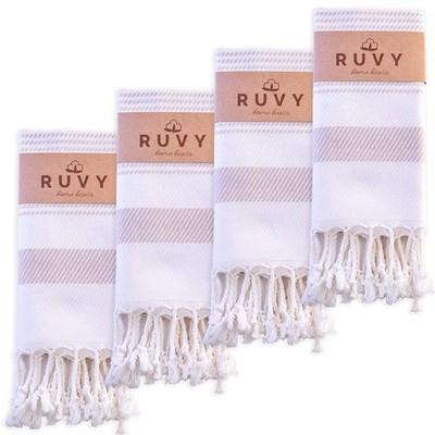 Ruvy Home Basics Turkish Hand Towels for Bathroom Set Modern - 4 Pack, Beige