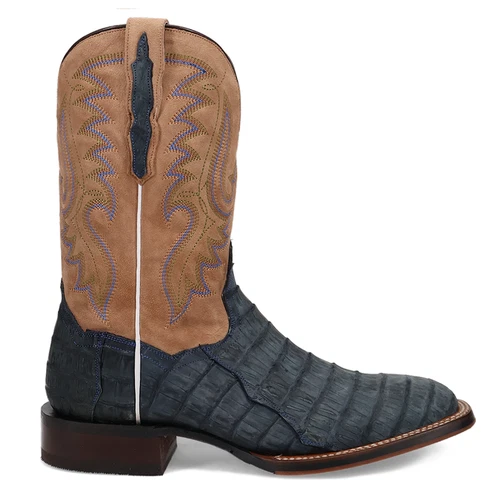 Dan Post Boots Leon Caiman Embroidered Square Toe Pull On Cowboy  Mens Blue, Bro