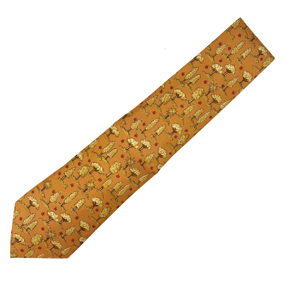 HERMES Neck Tie Orange Tree Butterfly 100%Silk France unused mint gift F/S - Image 3 of 4