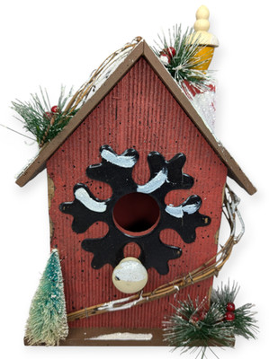 Aparacor Inc 2014 Wooden Red & Black Winter Holiday Bird House with Evergreens