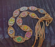 Boho Hippy Hand Tooled Retro 70's Leather Belt Studded Flower Power Fringes