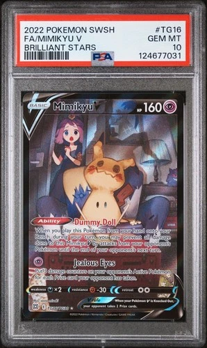 2022 POKEMON SWORD & SHIELD BRILLIANT STARS #TG16 FULL ART/MIMIKYU V PSA 10