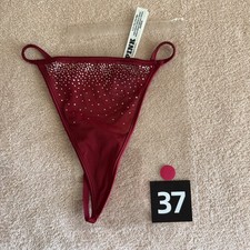 Pink By Victoria  s Secret Small Red Bling Sheer Mesh V String Panties