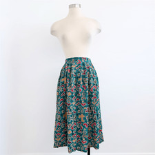 Vintage Sag Harbor Teal Geo Geometric Maxi Skirt Medium Fairy Cottage Boho