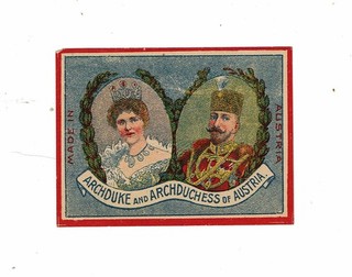 1 Old Austria 1910s Packet matchbox label Archduke & Archduchess Austria 90x60mm