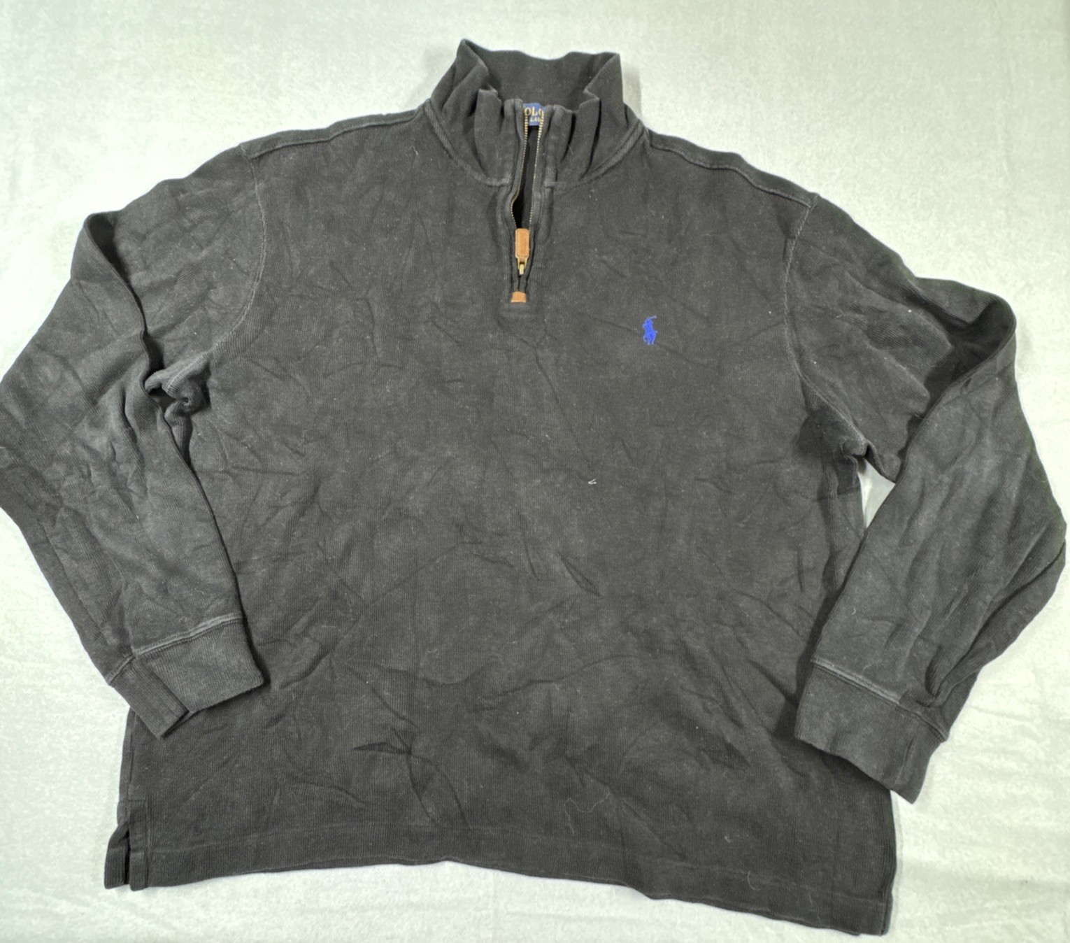 Polo Ralph Lauren finto collo maglione zip intera blu logo pony TAGLIA L nero