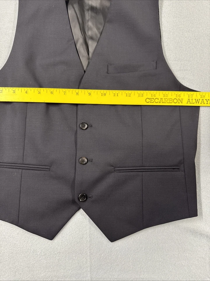 THEORY Vest Men 38 Solid Wool Waistcoat Cinch-Back Formal Charcoal Classic - Image 4 of 4