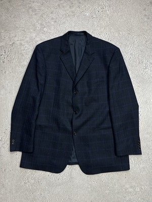 Hugo Boss Einstein Wool Cashmere Navy Windowpane Blazer Jacket Size 58 Mens