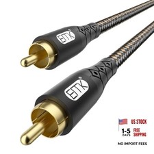 RCA to RCA Subwoofer Cable 24K Gold-Plated 10ft/3m Black RCA to RCA