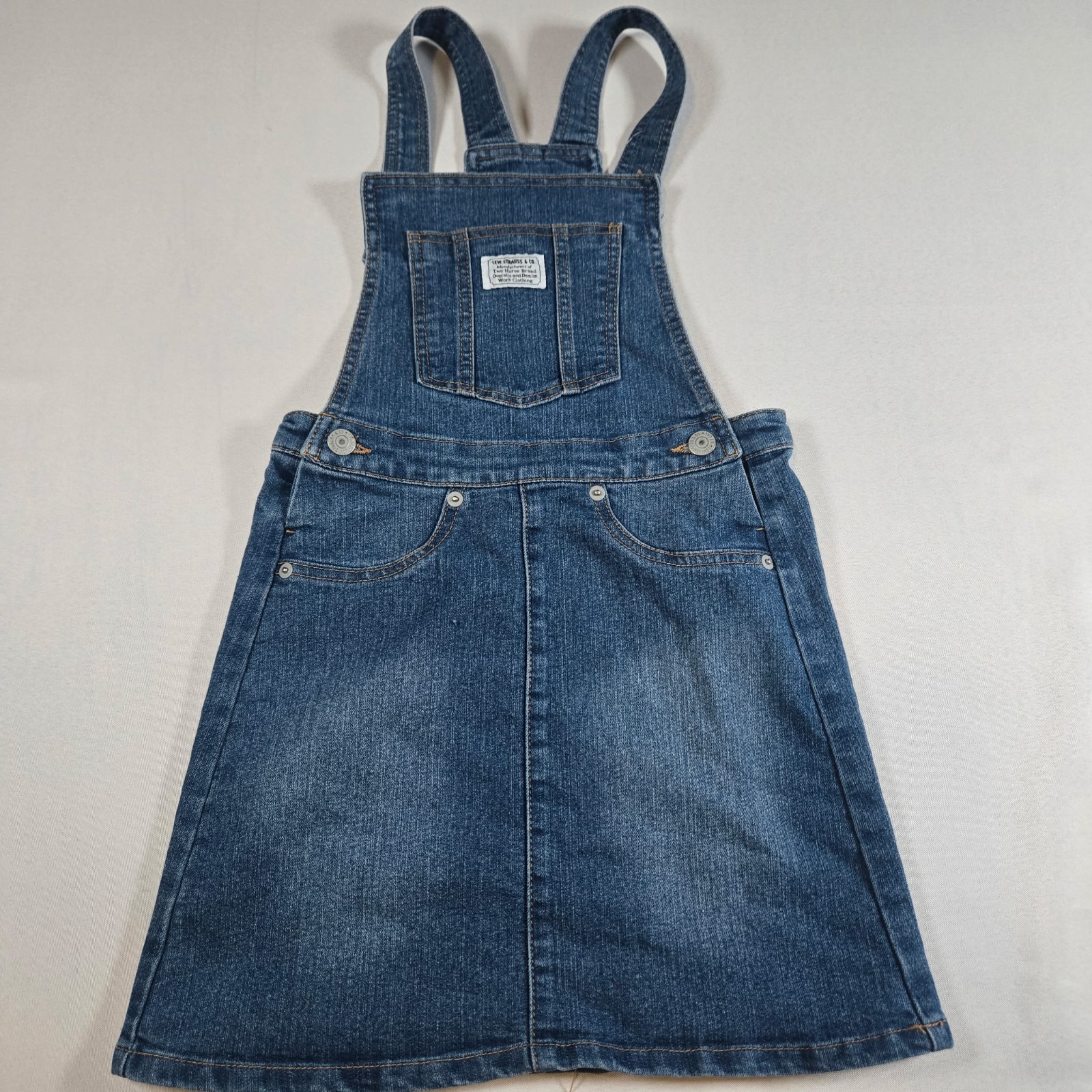 Levi’s Girls Size S 7/8 Denim Overall Dress Blue Jean Jumper Pinafore Stretch