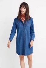 Madewell Womens Denim Puff-Sleeve Shirt Dress Small Blue Harris Wash Casual
