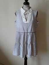 Eliza J Women's Dress Size Large White W/ Blue Stripes  Sleeveless Tiered Exc 