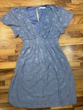 Baltic Born June Dress XL Blue Embroidered Floral Chiffon Smocked Waist Midi