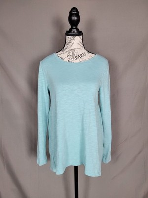 Faded Glory Womens Long Sleeve Round Neck Tshirt Small Aqua Blue Ruffle