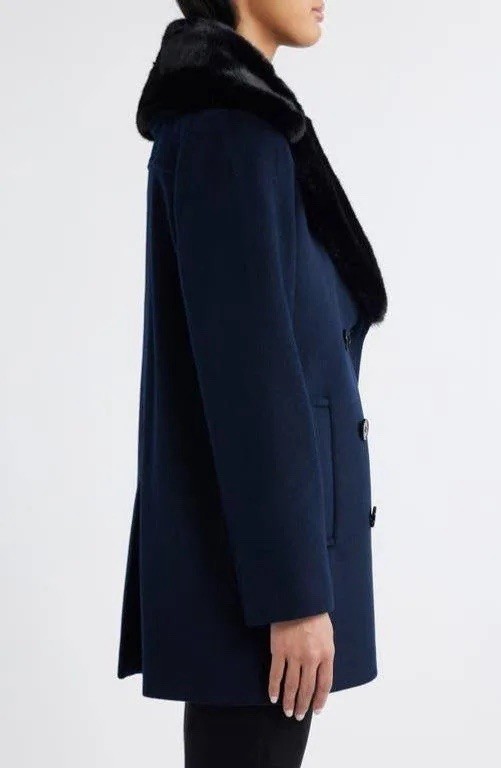 Michael Kors Women's Double Breasted Wool Blend Coat with Faux Fur Collar Large thumbnail 5