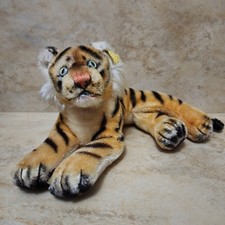 Vintage 1950's STEIFF Mohair Bengal Tiger Cub, Ear Button w/tag . 9 1/2" Long