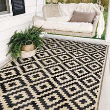 Waterproof Outdoor Rug 5X8 Ft, Plastic Reversible Rug, Modern Area Rug, Large Fl