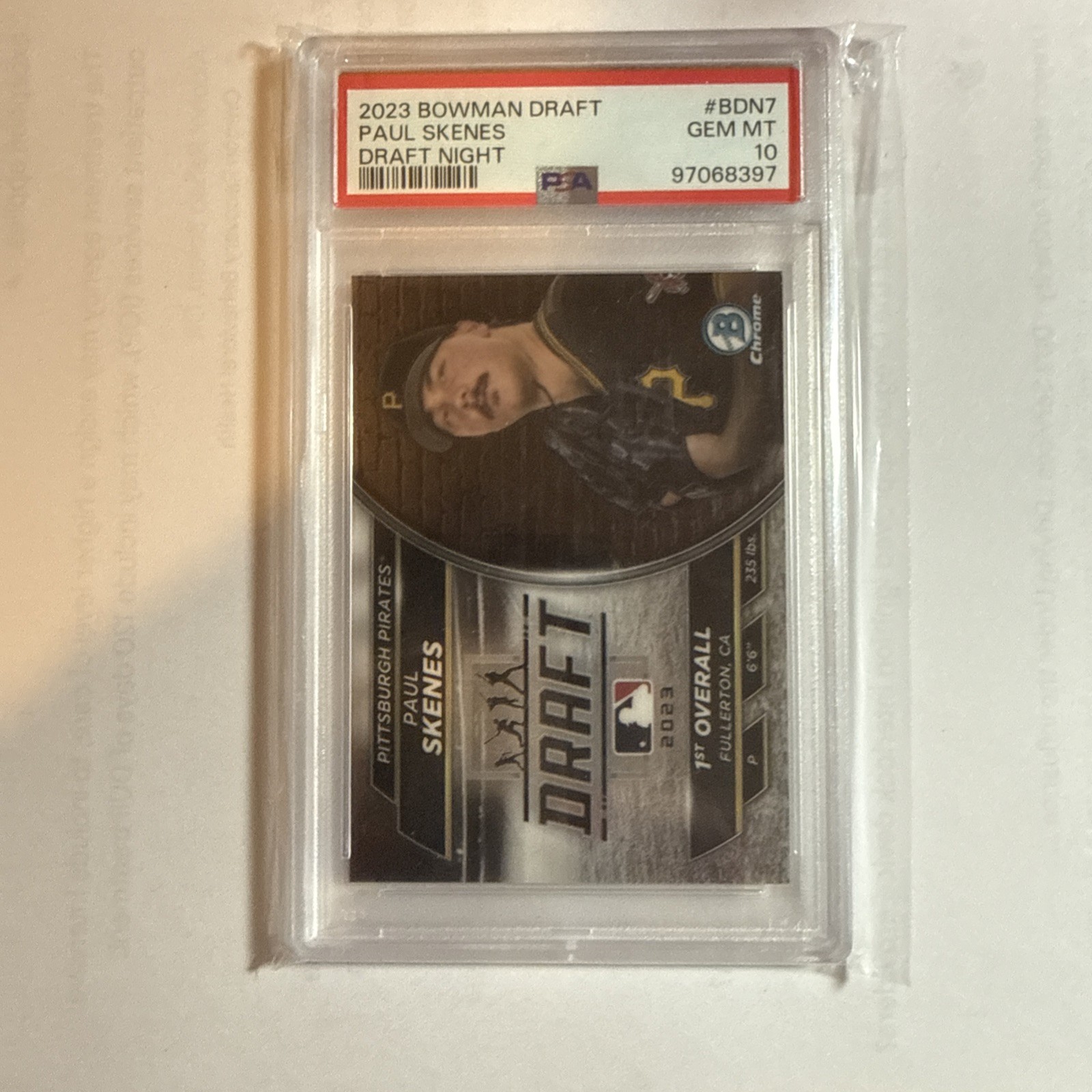 PSA 10 PAUL SKENES 1st 2023 Bowman Chrome Draft Night PIRATES Rookie RC GEM MINT