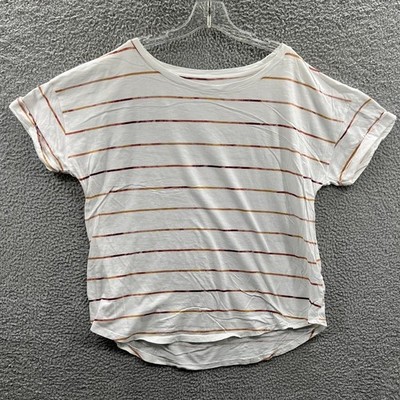 Womens Minimalist Boxy Tee Shirt XXL Striped Relaxed Soft Knit Everyday Casual