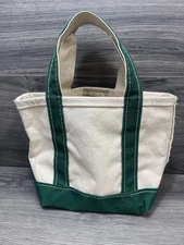 LL Bean Mini Boat and Tote Bag Green Canvas Made In USA