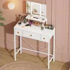 Small Makeup Vanity Desk with 3 Fabric Drawers, Vanity Table 11.8" D x 27.5" ...