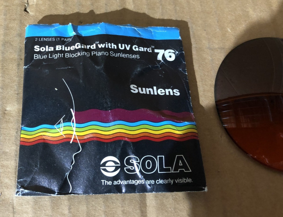 Uncut Stock Sunglass Lenses Pair  Sola BlueGard W/ UV Gard 76 Blue Light Plano