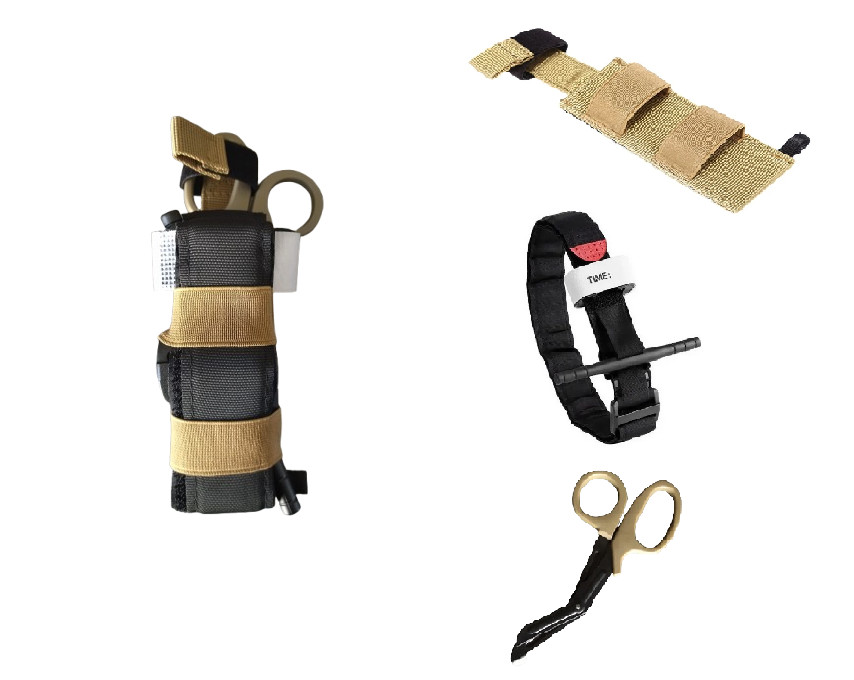 Garrot tactique, porte-garrot universel beige et ciseaux médicaux de secours
