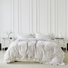 Purple Flower Duvet Cover 100 Cotton 3 Pcs Queen Purple Floral White Ruffle