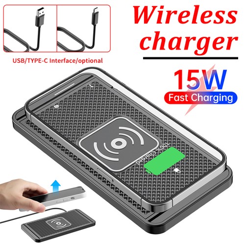 Tapis de Charge Chargeur Téléphone Sans Fil Voiture pour iPhone Samsung Universel Noir - Photo 2 sur 9