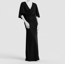 Ralph Lauren Women's Black Metallic-Knit Twist-Front Cape Overlay Dress Size 4