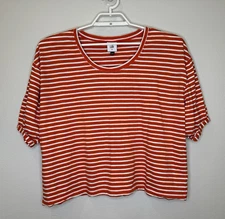 Cabi Poolside Orange White Stripe Women's Top Medium Puff Sleeve Round Neck 5984